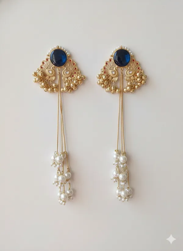 Blue_And_Gold_White_Elegant_Toned_Pearl_Drop_Earrings_With_Stone_Intricate_Detailing_For_Women