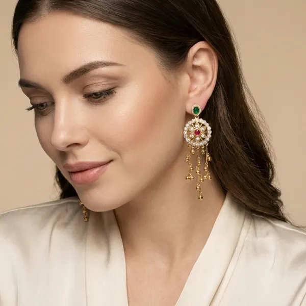 Green_And_Ruby_Gold_Plated_Kundan_Jhumka_Earrings_With_Stones_For_Women