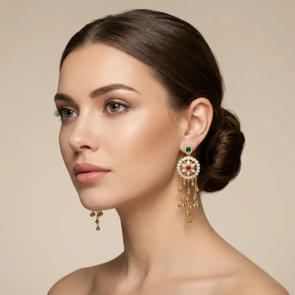 Green_And_Ruby_Gold_Plated_Kundan_Jhumka_Earrings_With_Stones_For_Women