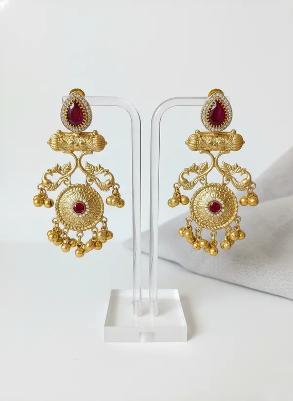 Ruby_And_Gold_Traditional_Plated_Temple_Earrings_With_Stones_For_Women