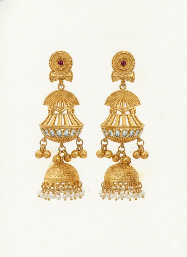 Gold_And_White_Traditional_Toned_Jhumka_Earrings_With_Pearl_Drops_For_Women