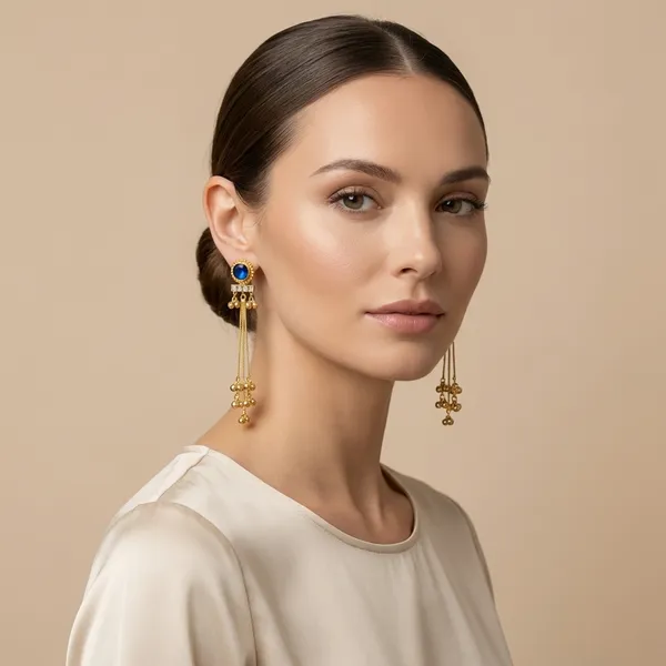 Blue_And_Gold_Stone_Toned_Long_Chain_Tassel_Earrings_For_Women