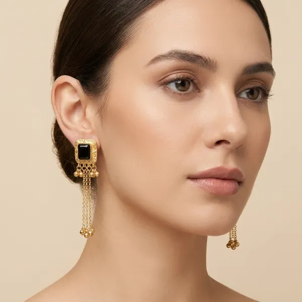 Black_And_Gold_Elegant_Toned_Square_Drop_Earrings_With_Stone_Chain_Danglers_For_Women