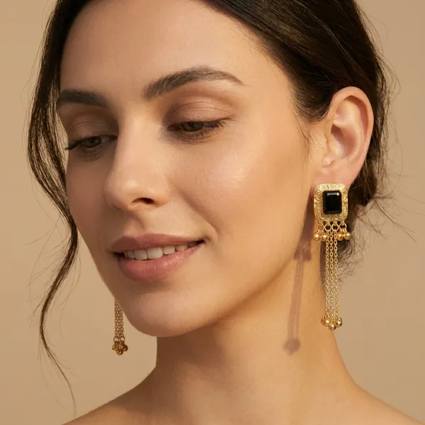 Black_And_Gold_Elegant_Toned_Square_Drop_Earrings_With_Stone_Chain_Danglers_For_Women
