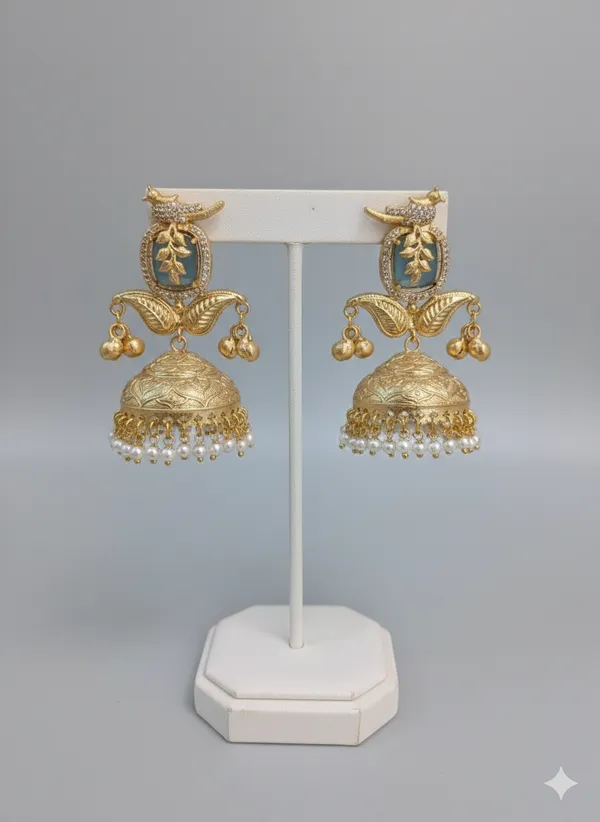 Gold_And_White_Traditional_Toned_Jhumka_Earrings_With_Pearl_Drops_For_Women