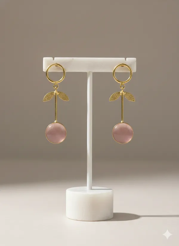 Pink_And_Gold_Floral_Drop_Earrings_With_Circle_Studs_For_Women