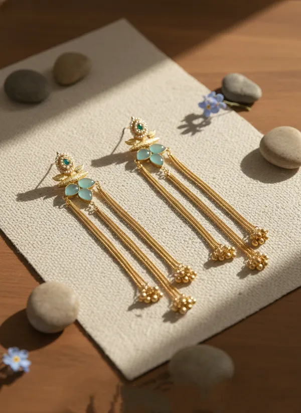 Turquoise_And_Gold_Heirloom_Lotus_Chandlaire_Earrings_Toned_With_Stones_For_Women