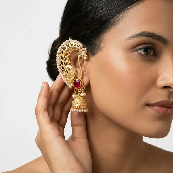 Ruby_And_Gold_Traditional_Golden_Peacock_Jhumka_Earrings_With_Stone_Pearl_Embellishments_For_Women