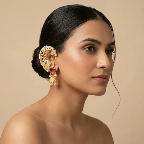 Ruby_And_Gold_Traditional_Golden_Peacock_Jhumka_Earrings_With_Stone_Pearl_Embellishments_For_Women