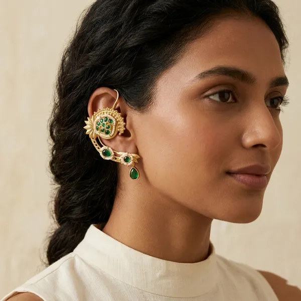Green_And_Gold_Traditional_Toned_Earrings_With_Stones_Peacock_Design_For_Women