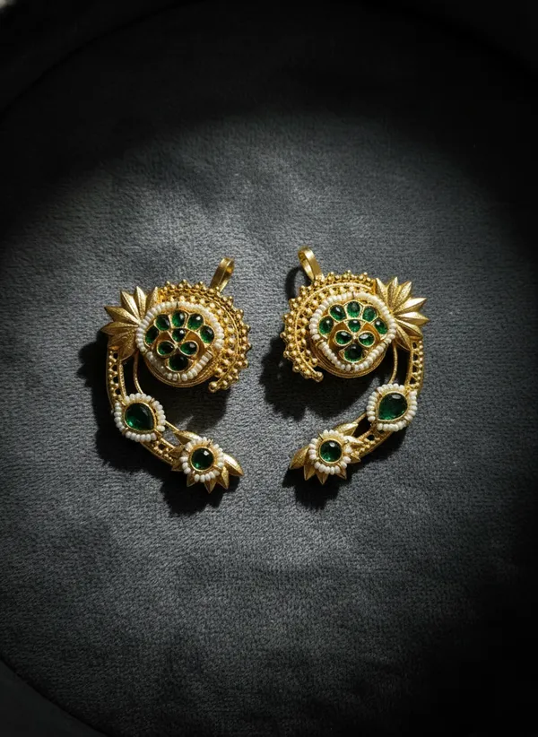 Green_And_Gold_Traditional_Toned_Earrings_With_Stones_Peacock_Design_For_Women