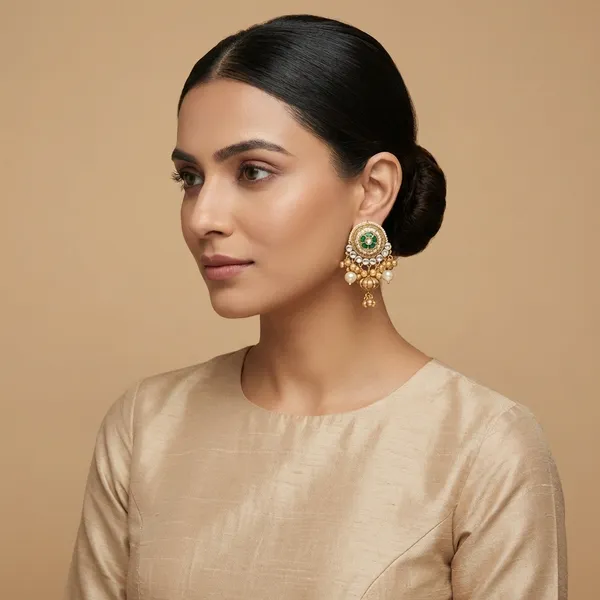Green_And_Gold_Traditional_Toned_Kundan_Pearl_Drop_Earrings_For_Women