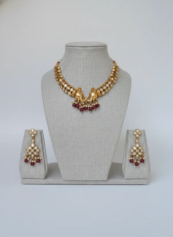 Maroon_And_Gold_Traditional_Toned_Peacock_Necklace_Set_With_Bead_Drops_Matching_Earrings_For_Women