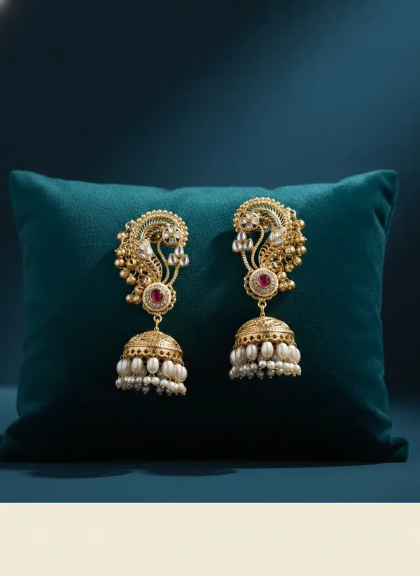 Ruby_And_Gold_Antique_Peacock_Jhumka_Earrings_With_Stone_Pearl_Drops_For_Women