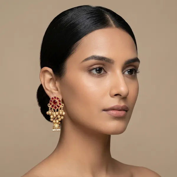 Ruby_Red_And_Gold_Traditional_Toned_Stone_Jhumka_Earrings_With_Pearl_Beads_For_Women