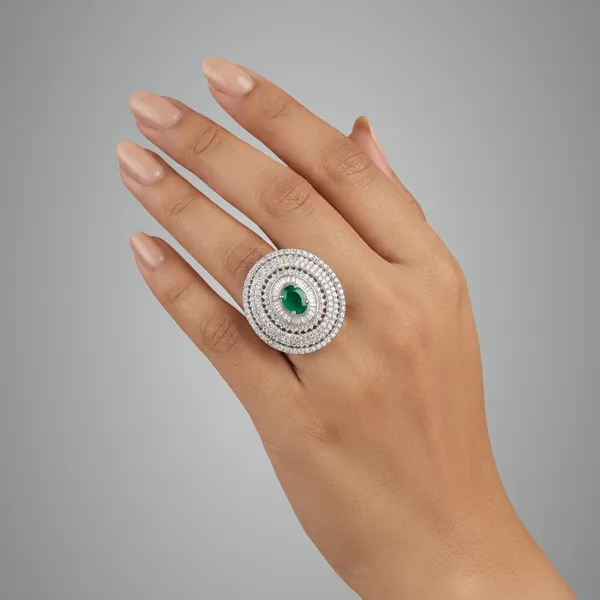 Green_And_White_Gold_Elegant_Oval_Stone_Ring_With_Concentric_Diamond_Circles_For_Women