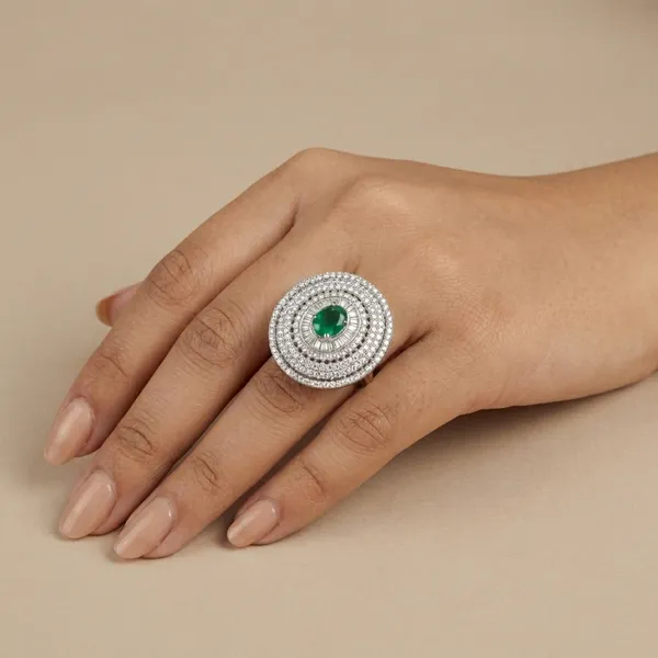 Green_And_White_Gold_Elegant_Oval_Stone_Ring_With_Concentric_Diamond_Circles_For_Women