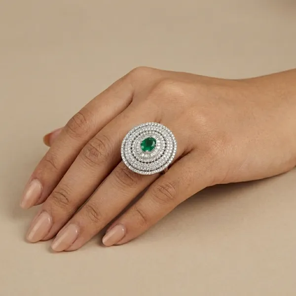 Green_And_White_Gold_Elegant_Oval_Stone_Ring_With_Concentric_Diamond_Circles_For_Women
