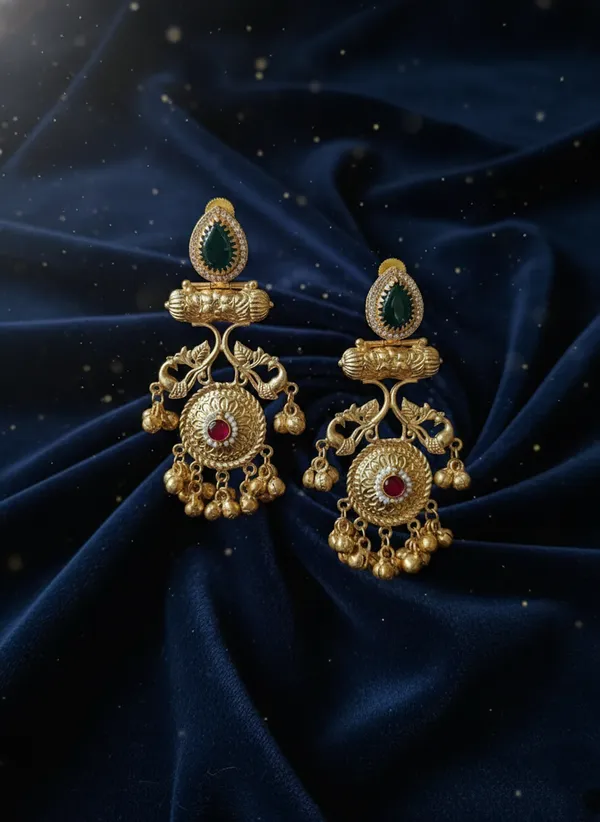 Green_And_Red_Gold_Traditional_Toned_Peacock_Chandbali_Earrings_With_Stones_For_Women