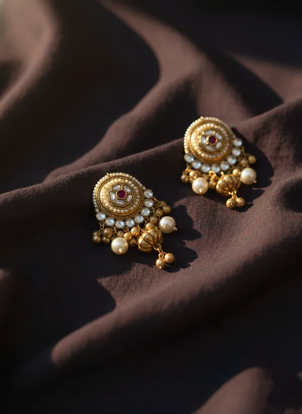 Pink_And_Gold_Traditional_Toned_Circular_Earrings_With_Stone_Pearl_Danglers_For_Women