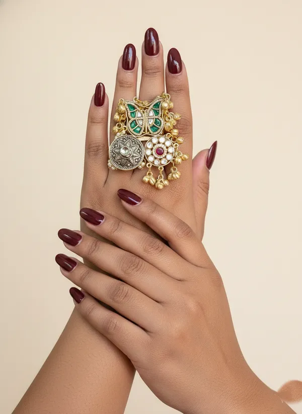 Gold_And_Multicolor_Traditional_Toned_Butterfly_Statement_Ring_With_Kundan_Enamel_Work_For_Women