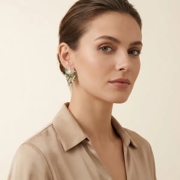 Green_And_White_Elegant_Pearl_Emerald_Eye_Shaped_Chandelier_Earrings_For_Women