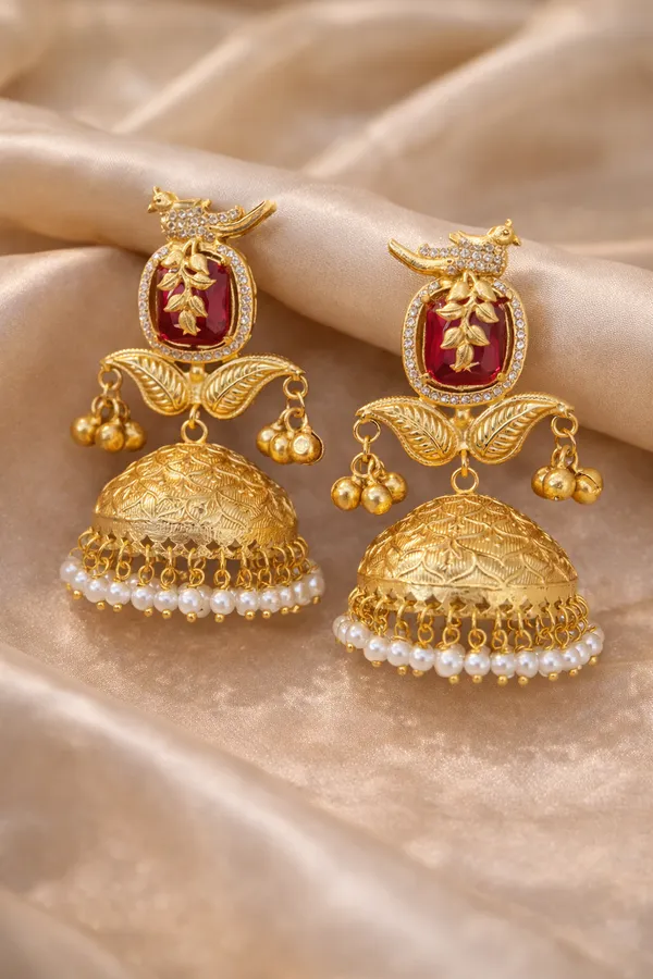 Ruby_And_Gold_Traditional_Plated_Stone_Jhumka_Earrings_With_Pearl_Drops_For_Women