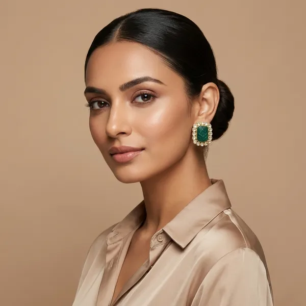 Green_And_Gold_Elegant_Stone_Earrings_With_Pearl_Border_For_Women