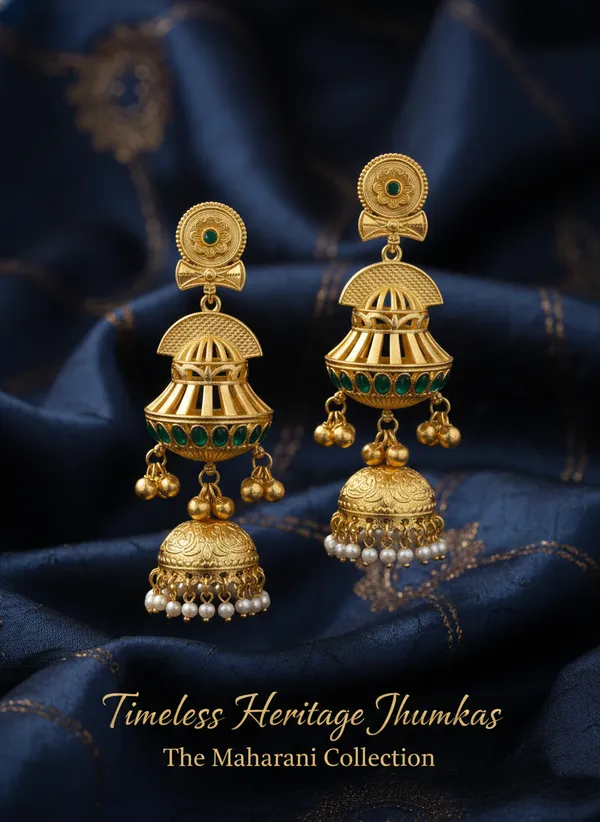 Green_And_Gold_Traditional_Plated_Heritage_Jhumka_Earrings_With_Stones_Pearl_Drops_Maharani_Collection_For_Women