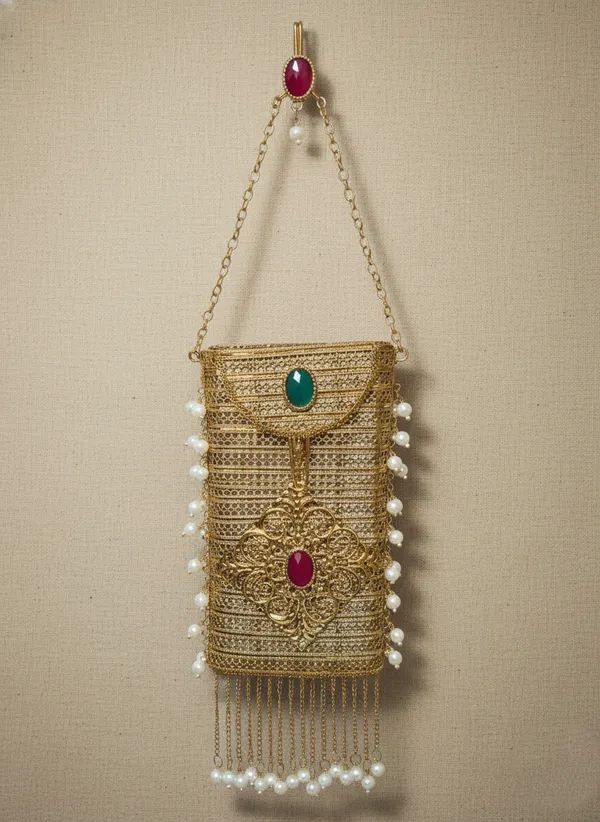 Gold_Traditional_Golden_Potli_Bag_With_Gemstone_Embellishments_And_Pearl_Details_For_Women