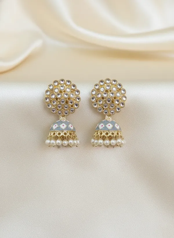 Gold_And_White_Traditional_Tone_Kundan_Jhumka_Earrings_With_Pearl_Drops_For_Women