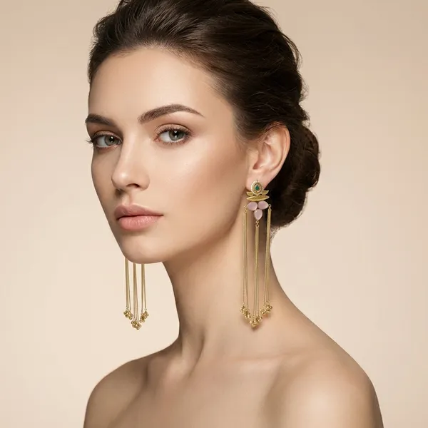 Pink_And_Green_Gold_Elegant_Plated_Tassel_Earrings_With_Stone_Embellishments_For_Women