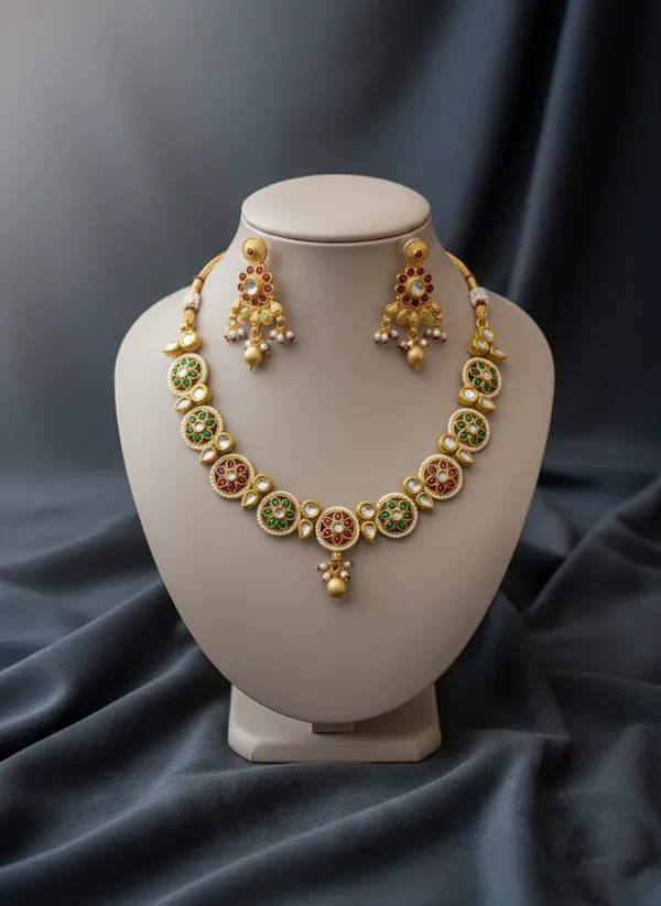 Red_And_Green_Gold_Traditional_Toned_Kundan_Necklace_Set_With_Stones_For_Women