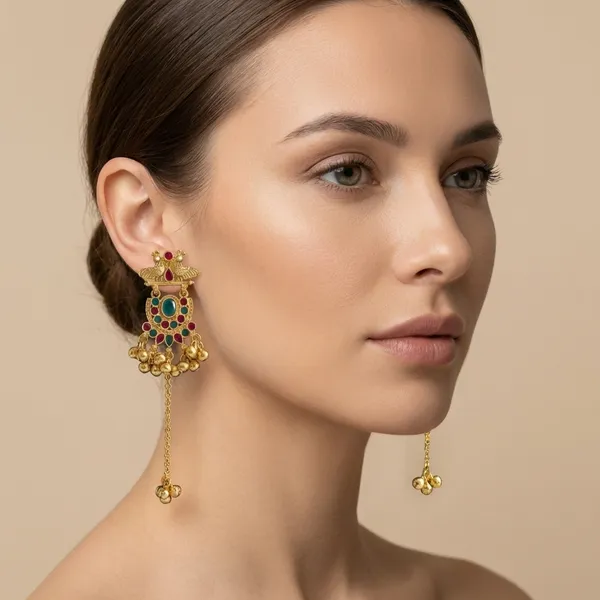Green_And_Pink_Gold_Traditional_Plated_Kundan_Earrings_With_Stones_For_Women