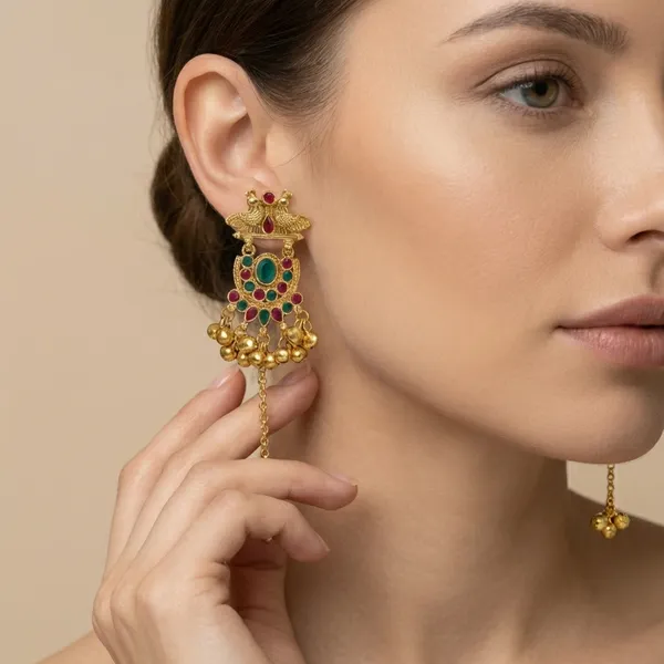 Green_And_Pink_Gold_Traditional_Plated_Kundan_Earrings_With_Stones_For_Women