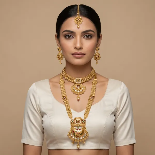 Gold_Toned_Traditional_Bridal_Jewelry_Set_Necklace,_Earrings_And_Maang_Tikka_For_Women