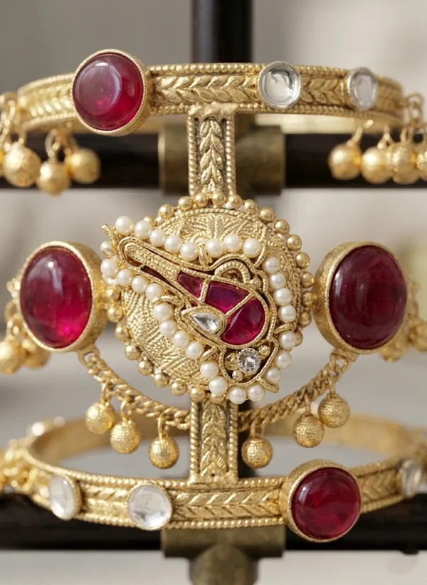 Ruby_Red_And_Gold_Traditional_Toned_Three_Tier_Jewelry_Stand_With_Stones_Pearl_Accents_For_Women