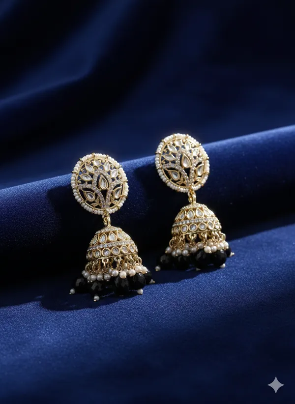 Gold_And_White_Toned_Ethnic_Jhumka_Earrings_With_Pearl_Beads_For_Women