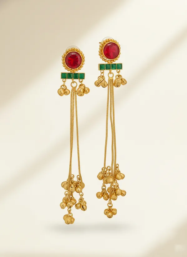 Red_And_Green_Gold_Traditional_Toned_Dangle_Earrings_With_Stones_For_Women