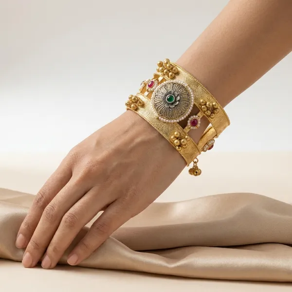 Gold_Traditional_Toned_Cuff_Bracelet_With_Gemstone_Embellishments_For_Women