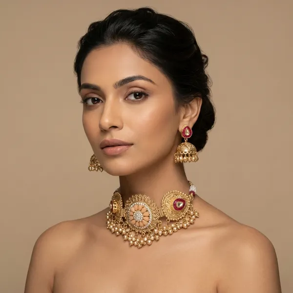 Red_And_Gold_Toned_Kundan_Choker_Necklace_Set_With_Jhumka_Earrings_Stone_Embellished_Bridal_Jewelry_For_Women