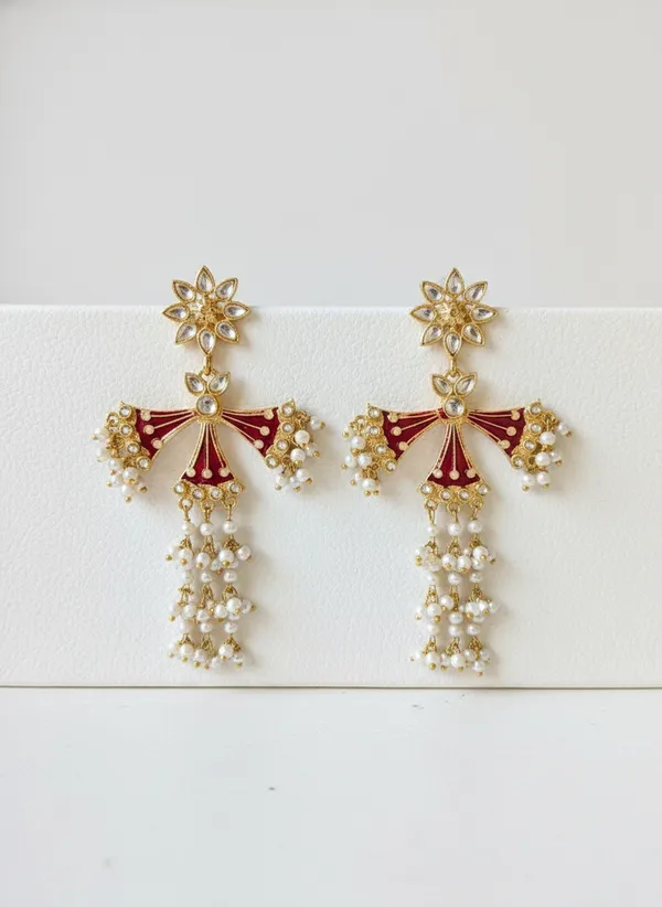 Red_And_Gold_Toned_Pearl_Enamel_Dangler_Earrings_For_Women