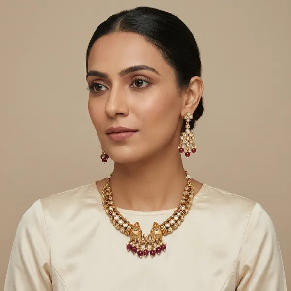 Maroon_And_Gold_Traditional_Toned_Peacock_Necklace_Set_With_Bead_Drops_Matching_Earrings_For_Women