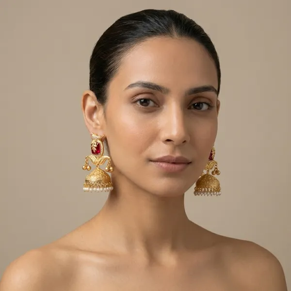 Ruby_And_Gold_Traditional_Plated_Stone_Jhumka_Earrings_With_Pearl_Drops_For_Women