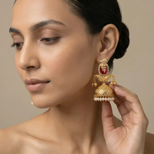 Ruby_And_Gold_Traditional_Plated_Stone_Jhumka_Earrings_With_Pearl_Drops_For_Women