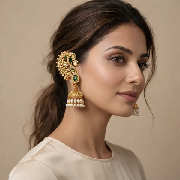 Gold_And_Multicolor_Traditional_Plated_Peacock_Jhumka_Earrings_With_Pearls_Gemstones_For_Women
