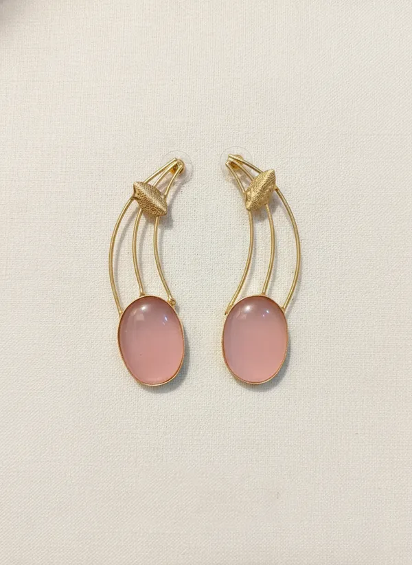 Pink_And_Gold_Golden_Oval_Cabochon_Earrings_With_Stone_For_Women