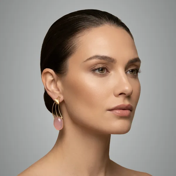 Pink_And_Gold_Golden_Oval_Cabochon_Earrings_With_Stone_For_Women