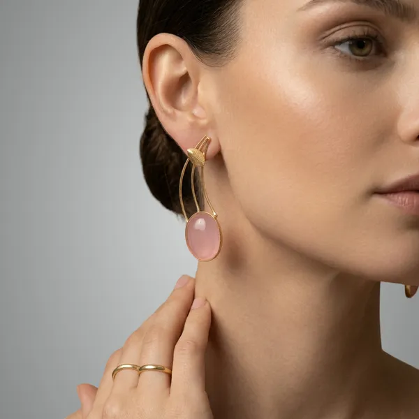 Pink_And_Gold_Golden_Oval_Cabochon_Earrings_With_Stone_For_Women