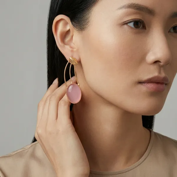 Pink_And_Gold_Golden_Oval_Cabochon_Earrings_With_Stone_For_Women